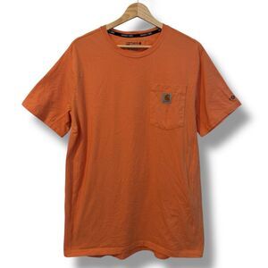 Carhartt Force T-Shirt Mens Medium Orange Relaxed Fit Pocket Crew Neck